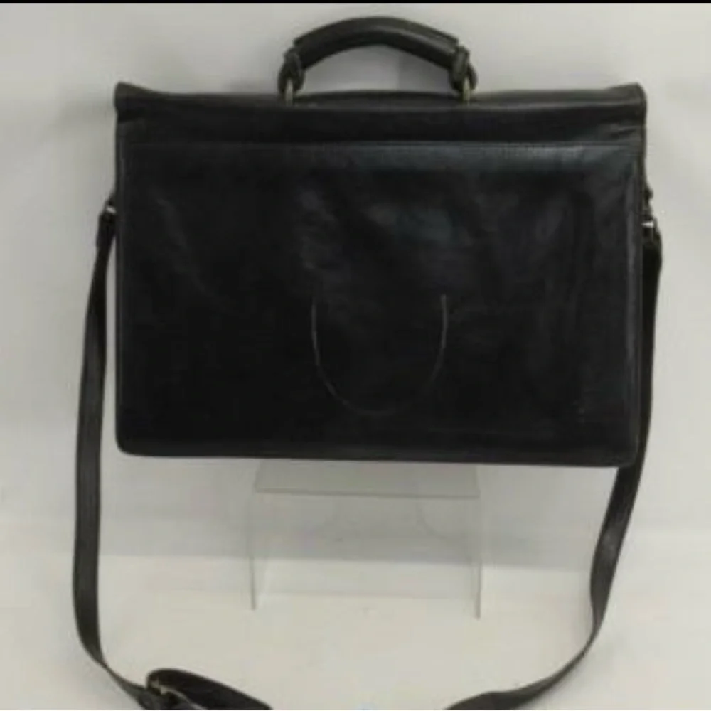Vintage Tumi Black Leather Attaché Briefcase with Gold Accent